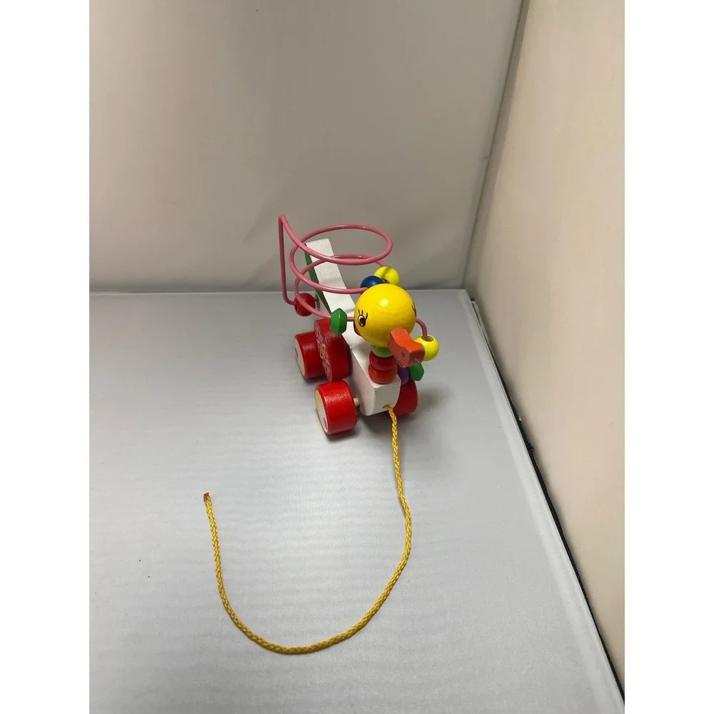 Wooden Duck Pull‎ Toy Kids Multicolor Wood Bead Maze Roller Coaster Classic Boho